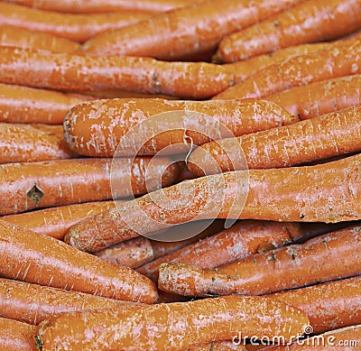 Real organic carrots at stall Stock Photo