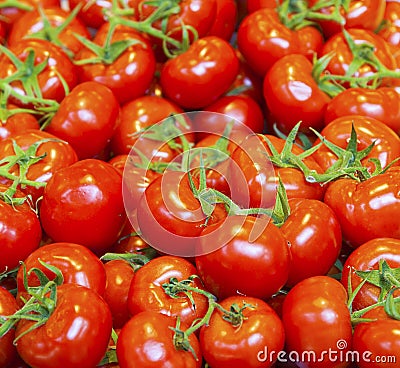 Real organic tomatoes in a pile Stock Photo