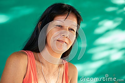 Real People Portrait Happy Mature Hispanic Woman Smiling Stock Photo