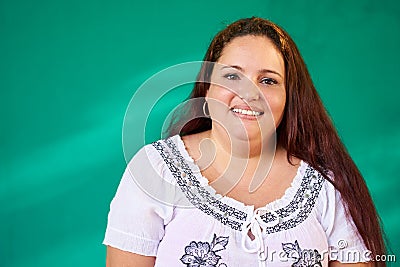 Real People Portrait Happy Overweight Hispanic Woman Laughing Stock Photo