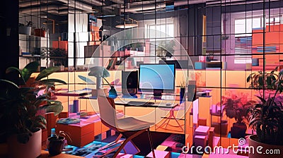 A real photo showing a combination of a desktop arrangement, reflections and real objects in a mirrored room. It questions the Stock Photo