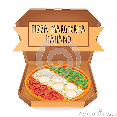 The real Pizza Margherita Italiano. Italian Pizza Margherita. Vector Illustration
