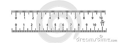 Real ruler is 11 inches and 10 inches. 1 division is 1 millimeter, 1 division is 1 inch Vector Illustration