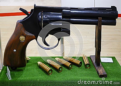 Real size replica of the hand revolver canon of Patlabor robot ingram. Editorial Stock Photo