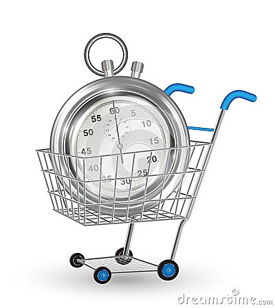 Real steel stopwatch on a shopping cart Vector Illustration