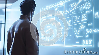 Real-time adaptive math lesson on AI-driven virtual whiteboard. Generative AI Stock Photo