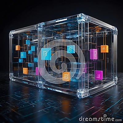Real-Time Digital Transactions Visualized on a 3D Blockchain Ledger for Advanced Tracking Stock Photo
