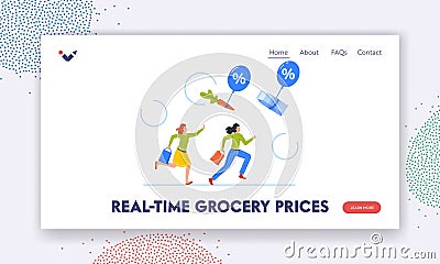 Real-time Grocery Prices Landing Page Template. Food Inflation, Price Increase, Crisis, Economic Recession Vector Illustration