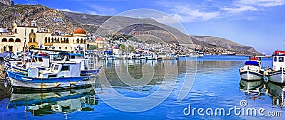 Real traditional Greece - Kalymnos island in Dodekanese. harbor view with fishing boats Stock Photo