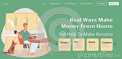 Real ways make money from home, make resume web Vector Illustration