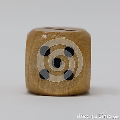 Real Wooden Die 5 spot Stock Photo
