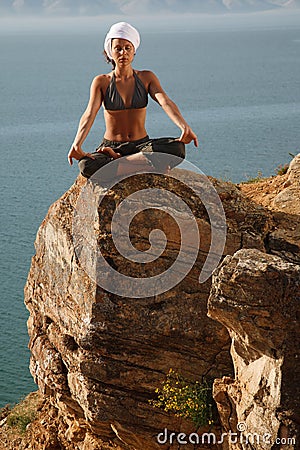 Real yoga instructor practicing Stock Photo