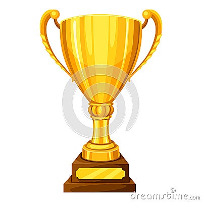 Realistic gold cup with place for text. Illustration of award for sports or corporate competitions Vector Illustration