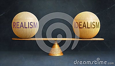 Realism and Idealism in balance - a metaphor showing the importance of two aspects of life staying in equilibrium to cre Stock Photo