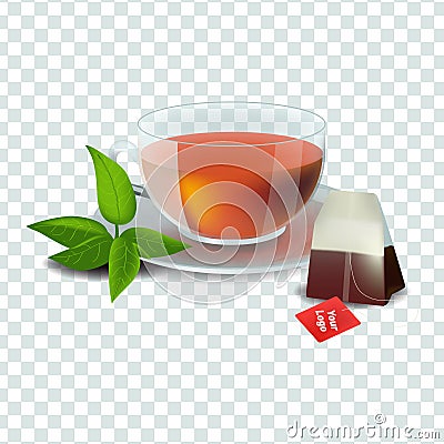 Vector illustration in realism style about tea bag Vector Illustration