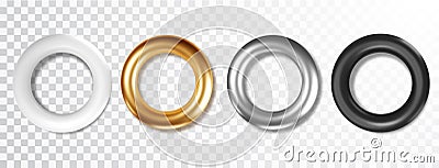 Realisti black, white, silver and golden torus shapes set. Realistic 3d rings for modern design Vector Illustration