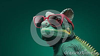 Realistic 3D chameleon sporting trendy sunglasses. Stock Photo