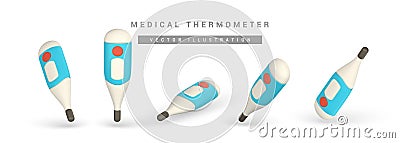 Realistic 3d electronic thermometer. Contact digital thermometer. Vector illustration. Medical equipment Vector Illustration