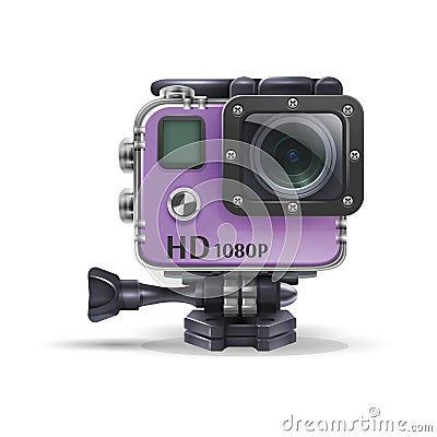 Realistic action cam in waterproof box. Vector illustration. Vector Illustration