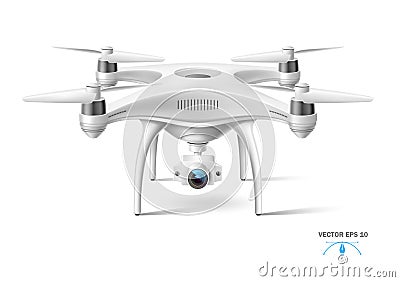 Vector realistic quad copter air drone with camera Vector Illustration