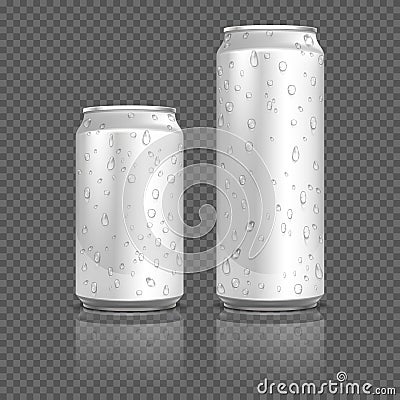 Realistic aluminum cans with water drops. Stock vector Vector Illustration