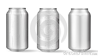 Realistic aluminum cans with water drops. Vector Vector Illustration