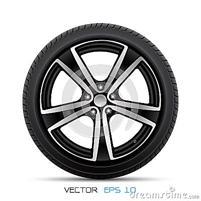 Realistic aluminum car wheel with tire style sport racing on white background vector Vector Illustration