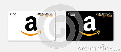 Realistic Amazon gift cards in white and black. Gift cards on an isolated background with a realistic shadow for your design. Vector Illustration