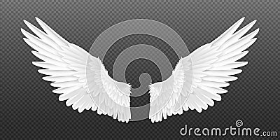 Realistic angel wings. White isolated pair of falcon wings, 3D bird wings design template. Vector concept Vector Illustration