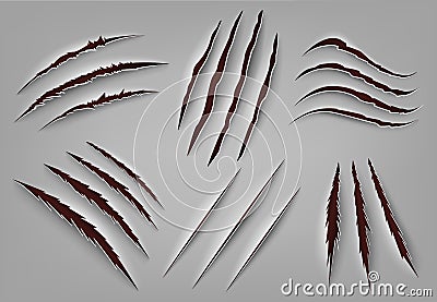 Realistic animal claw scratch. Wild animal or monster ripped rough holes, beast claws scratch mark. Claws scratches Vector Illustration