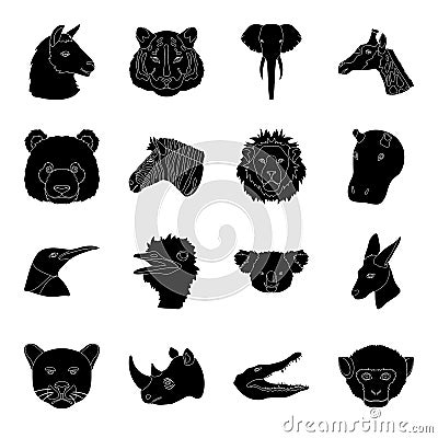 Realistic animals set icons in black style. Big collection of realistic animals vector symbol stock illustration Vector Illustration