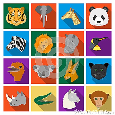 Realistic animals set icons in flat style. Big collection of realistic animals vector symbol stock illustration Vector Illustration