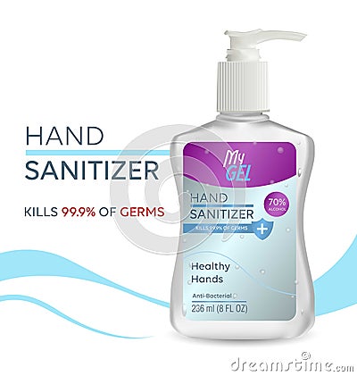 Realistic Antibacterial Gel Mockup, Realistic Hand Sanitizer Vector Illustration
