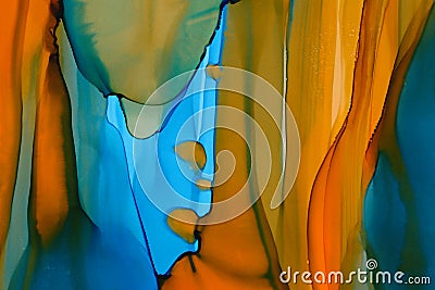 Realistic aquarelle flamboyant brush strokes, bright dyes mixing wallpaper. Mixed colors alcohol ink texture background. Stock Photo