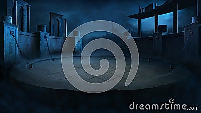 Realistic arena for warrior battles. Background for games. Digital graphics. Stock Photo