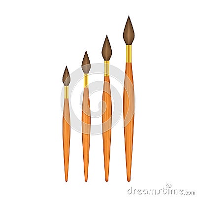 Realistic Artist Paintbrushes Set. Fan, Angle Brush. Vector stock illustartion Vector Illustration