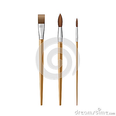Realistic artist paintbrushes set. Paint brush set for artist design or hobby Vector Illustration