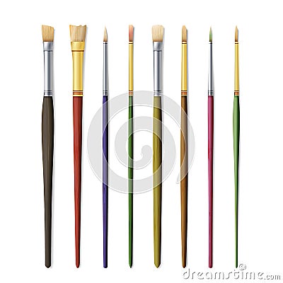 Realistic Artist Paintbrushes Set. Paint Brush Set Isolated On White Background. Vector Collection For Artist Design. Watercolor, Vector Illustration