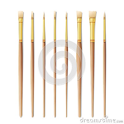 Realistic Artist Paintbrushes Set. Paint Brush Set Isolated On White Background. Vector Collection For Artist Design. Watercolor, Vector Illustration