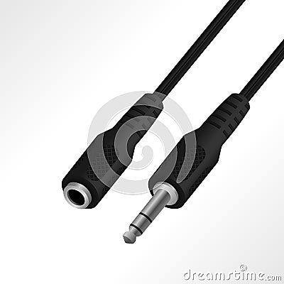 Realistic audio jack socket and jack plug 6.35 mm cable vector illustration. Cartoon Illustration