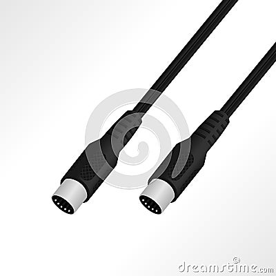 Realistic audio MIDI cable vector illustration. Cartoon Illustration