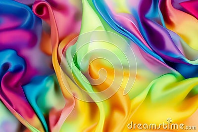 Realistic Background Image of Texture Soft Waves Multi-colored Silk. Generative AI. Stock Photo