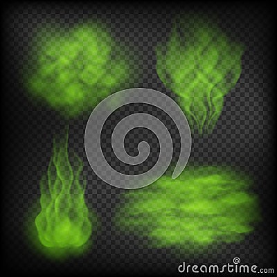 Realistic bad smell or stink cloud, green stench vapour, perspiration or sweating odor, dirty closes smell Vector Illustration