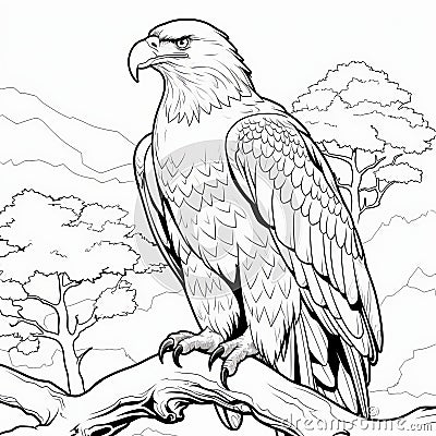Realistic Bald Eagle Coloring Page For Toddlers Cartoon Illustration