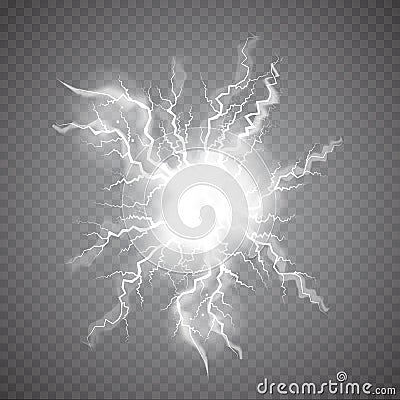 Realistic Ball lightning, plasma sphere, electric discharge Vector Illustration