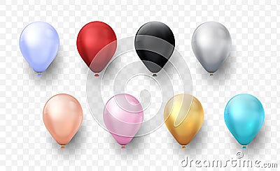 Realistic balloons. 3D inflated round shapes for holiday party. Colorful helium balls on transparent background Vector Illustration