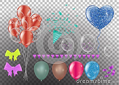 Realistic balloons set. 3d balloon different colors, isolated on background. Vector illustration, clip art Vector Illustration