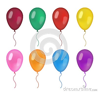 Realistic balloons set. 3d balloon different colors, isolated on white background. Vector illustration, clip art. Vector Illustration