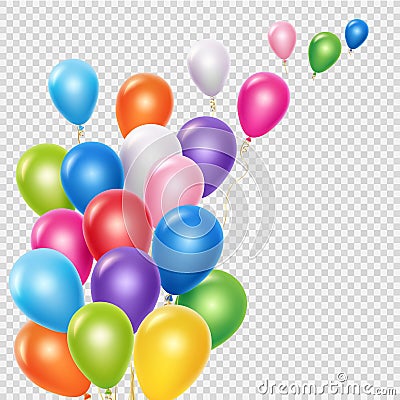 Realistic balloons vector background template. Flying colorful balloons isolated on transparent background Vector Illustration