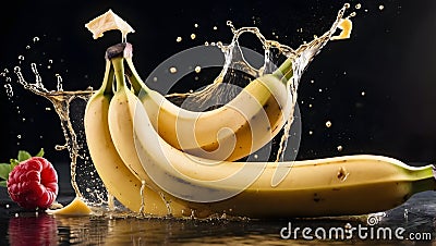 realistic banana splash and fruit Stock Photo